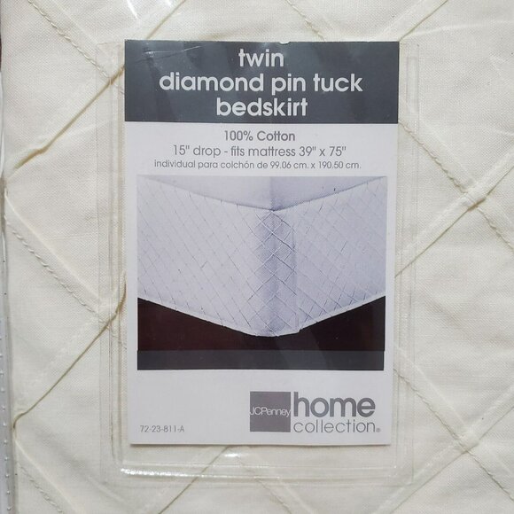 New Bed Skirt Twin Diamond Pin Tuck Bed Mattress Cover Cream JC Penney Vintage - Picture 2 of 5